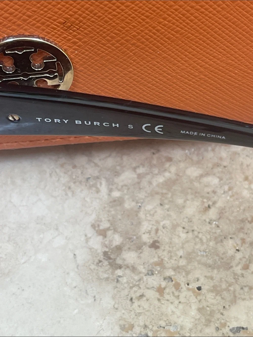Tory Burch Black Oversized Sunglasses with Orange Logo Case